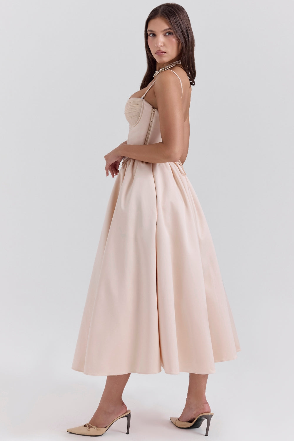 peach satin corset and skirt - sale