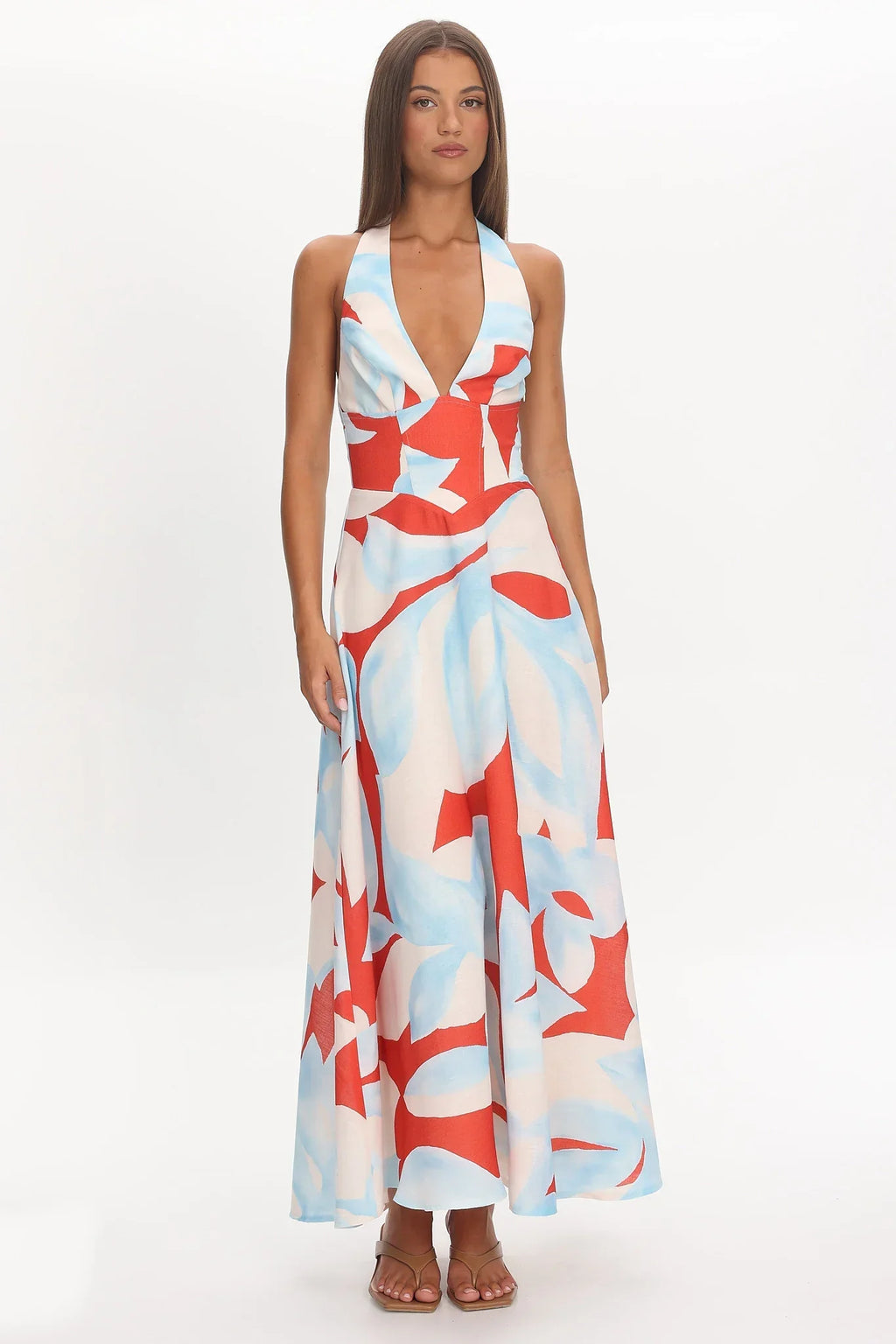 Riga Halterneck Maxi Dress Blue Multi