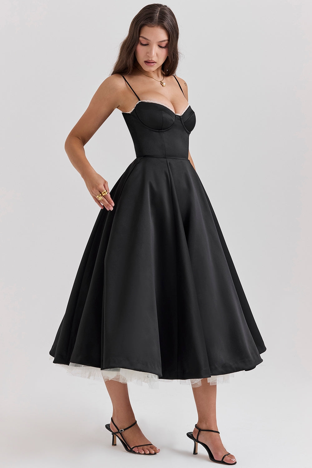 black tulle midi dress