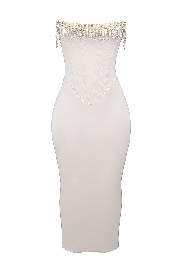 vintage cream embellished strapless dress