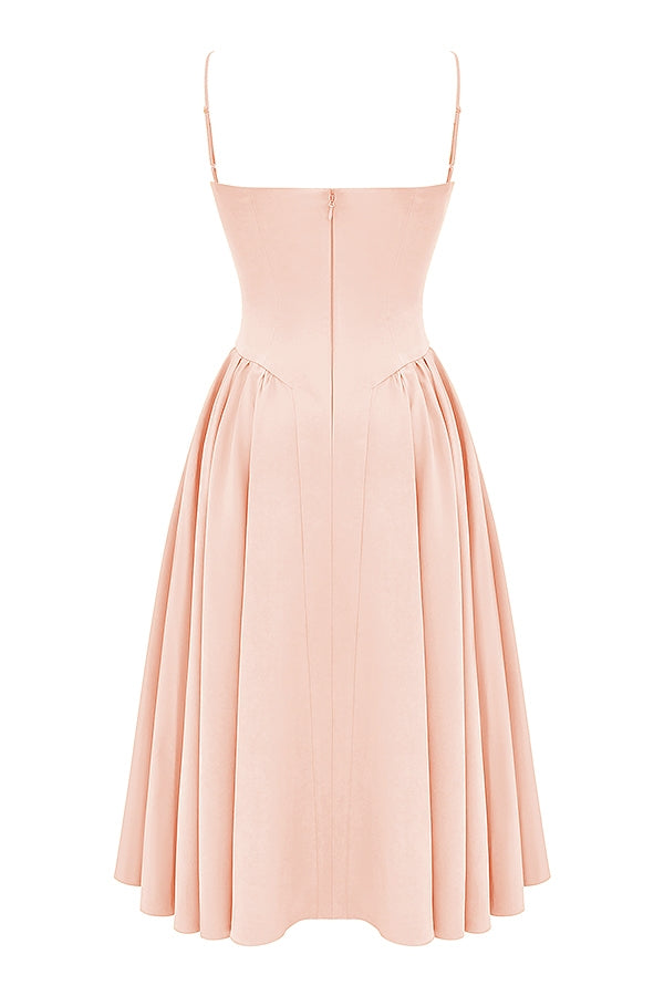 peach parfait twill corset midi dress