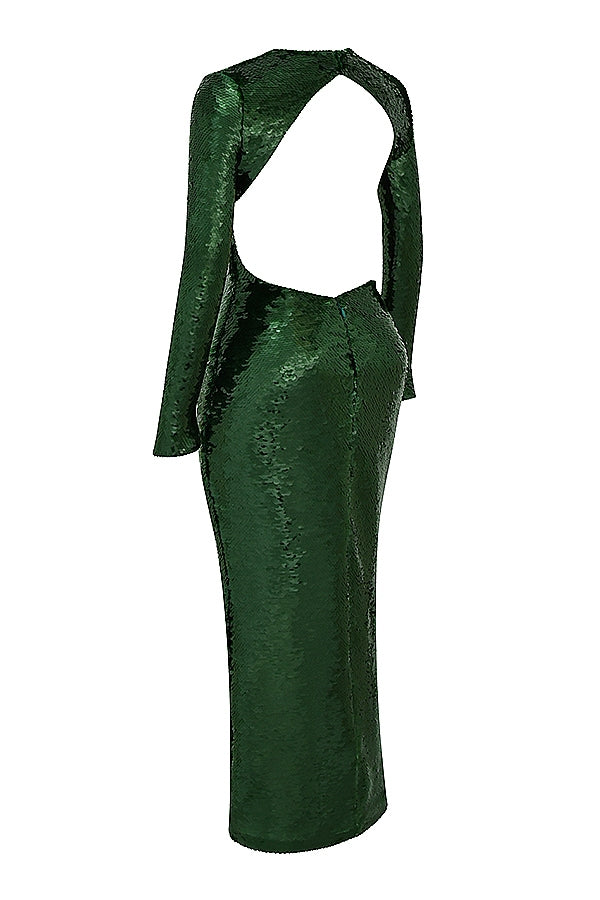 pine green sequin maxi dress