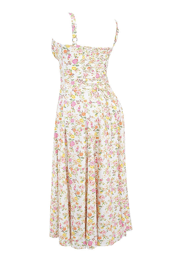 ivory meadow print cotton bustier sundress