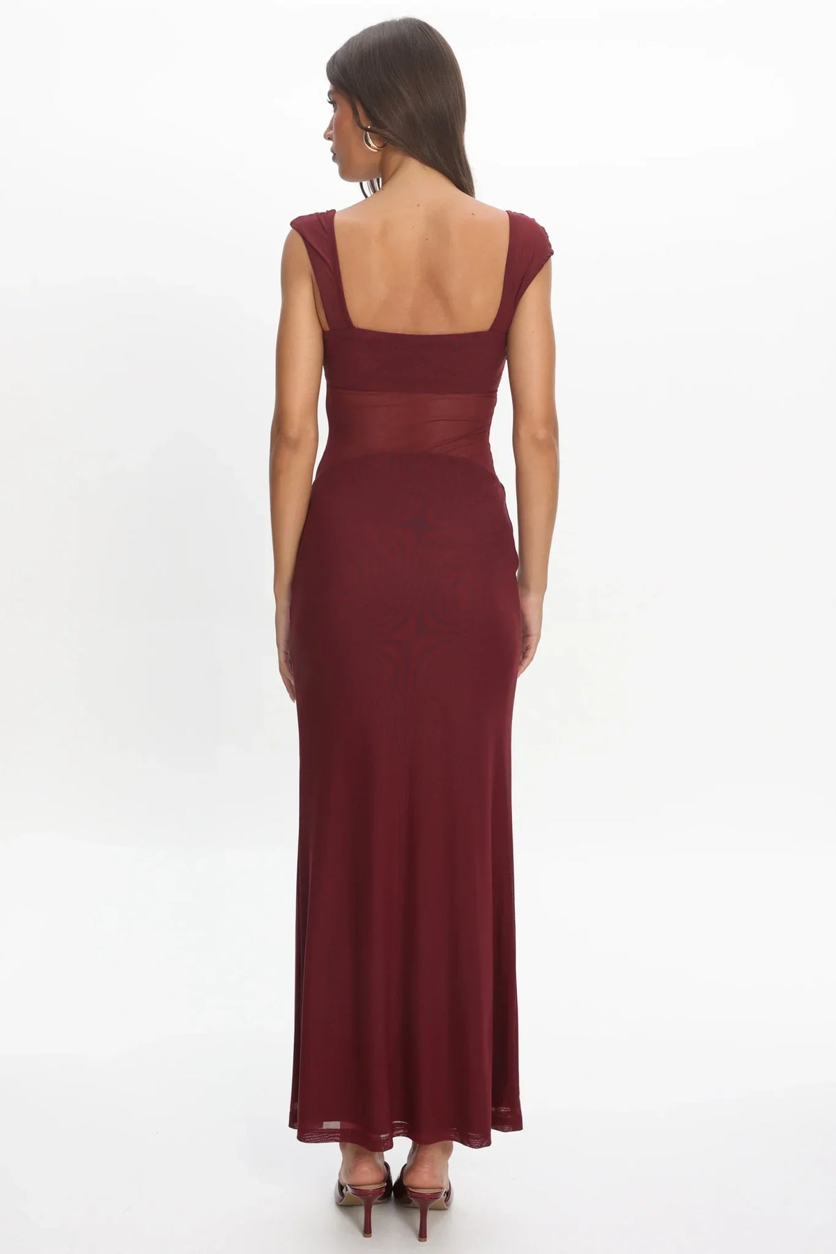 Renella Mesh Waist Maxi Dress Wine