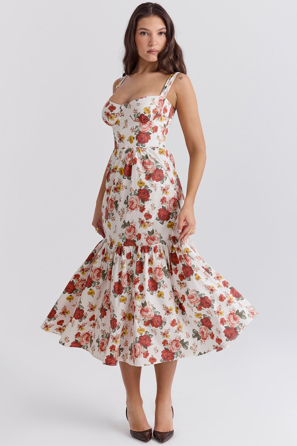 italian rose print cotton midi sundress