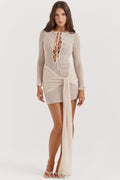 natural knit lace up dress