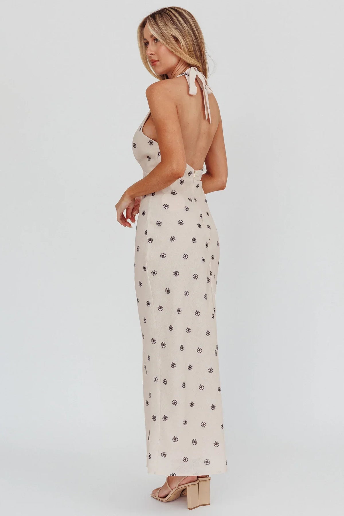 Of Your Dreams Plunging Halter Dress Oat