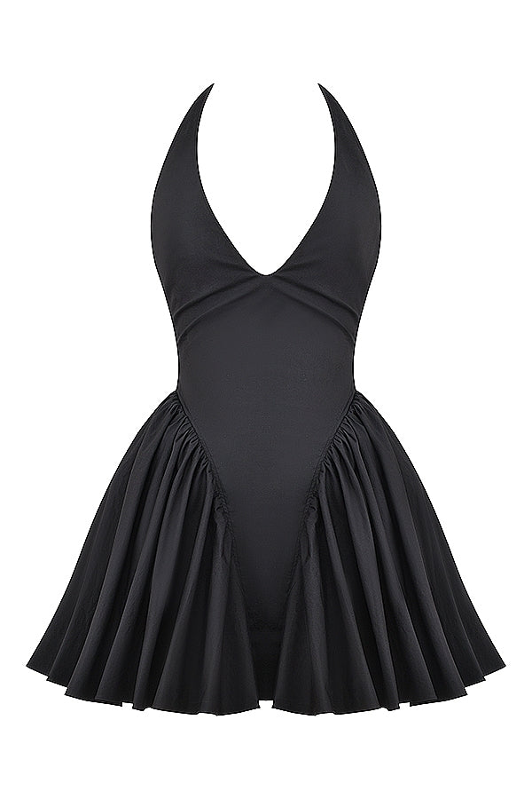 black halter mini dress