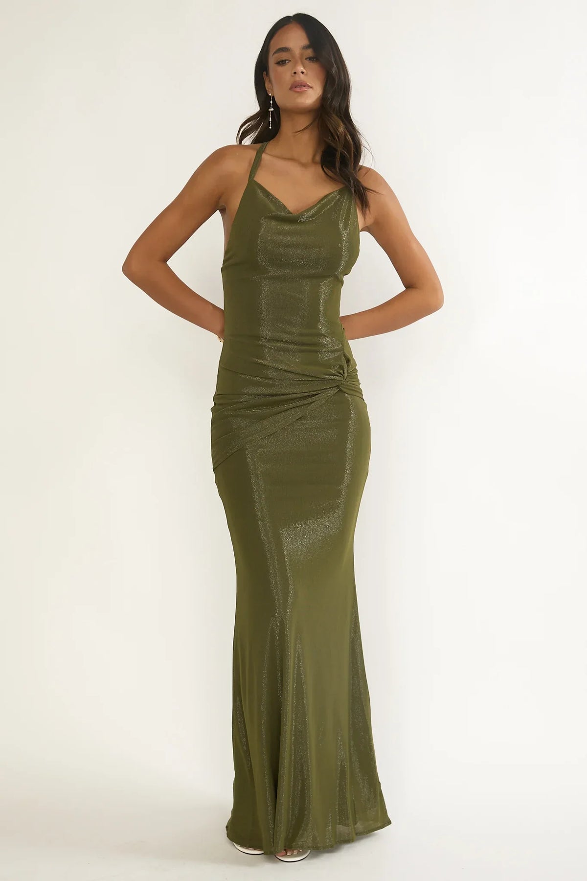 Oralia Criss-Cross Back Maxi Dress Olive