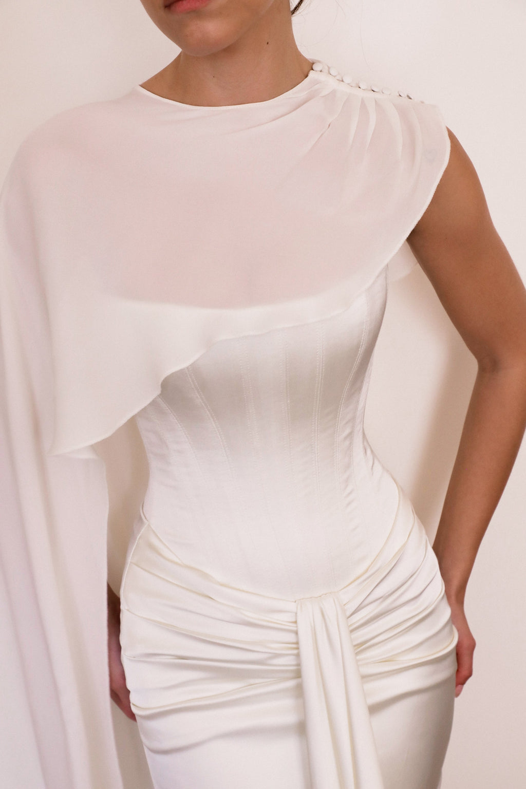 ivory draped pure silk asymmetric shawl