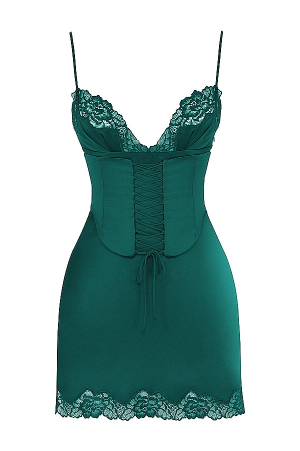 forest satin slip dress