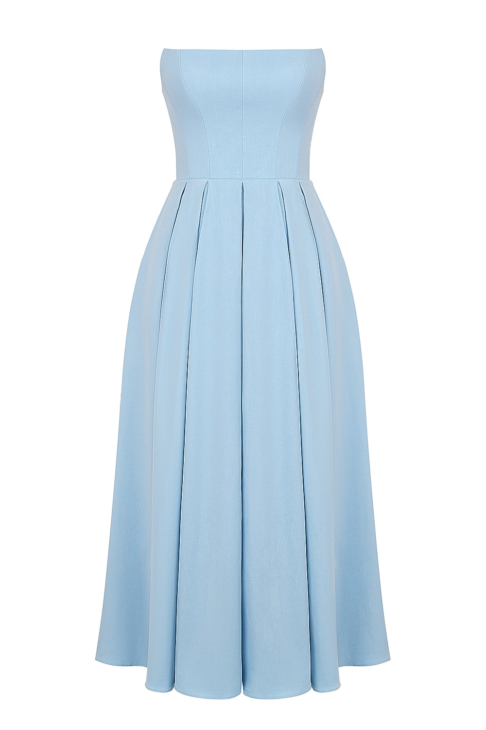 tuscan blue strapless midi sundress