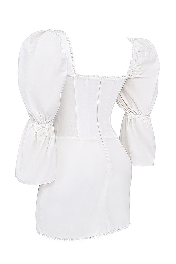 white puff sleeve corset dress