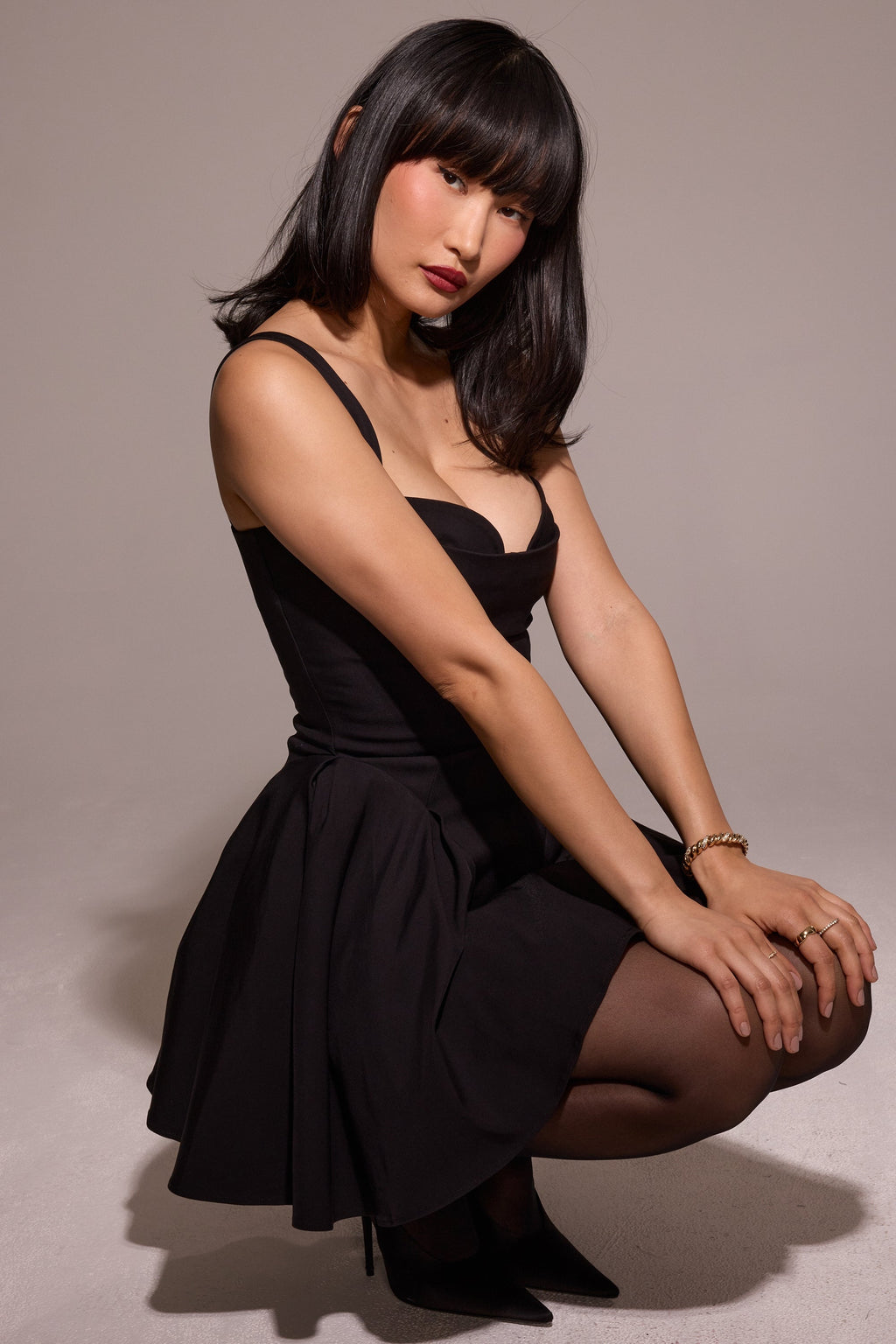 black twill mini dress