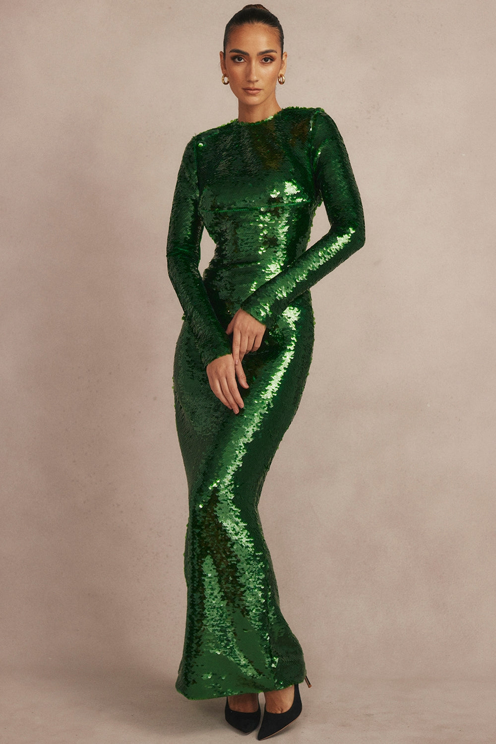 pine green sequin maxi dress