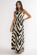Tavina One-Shoulder Maxi Dress Zebra Black