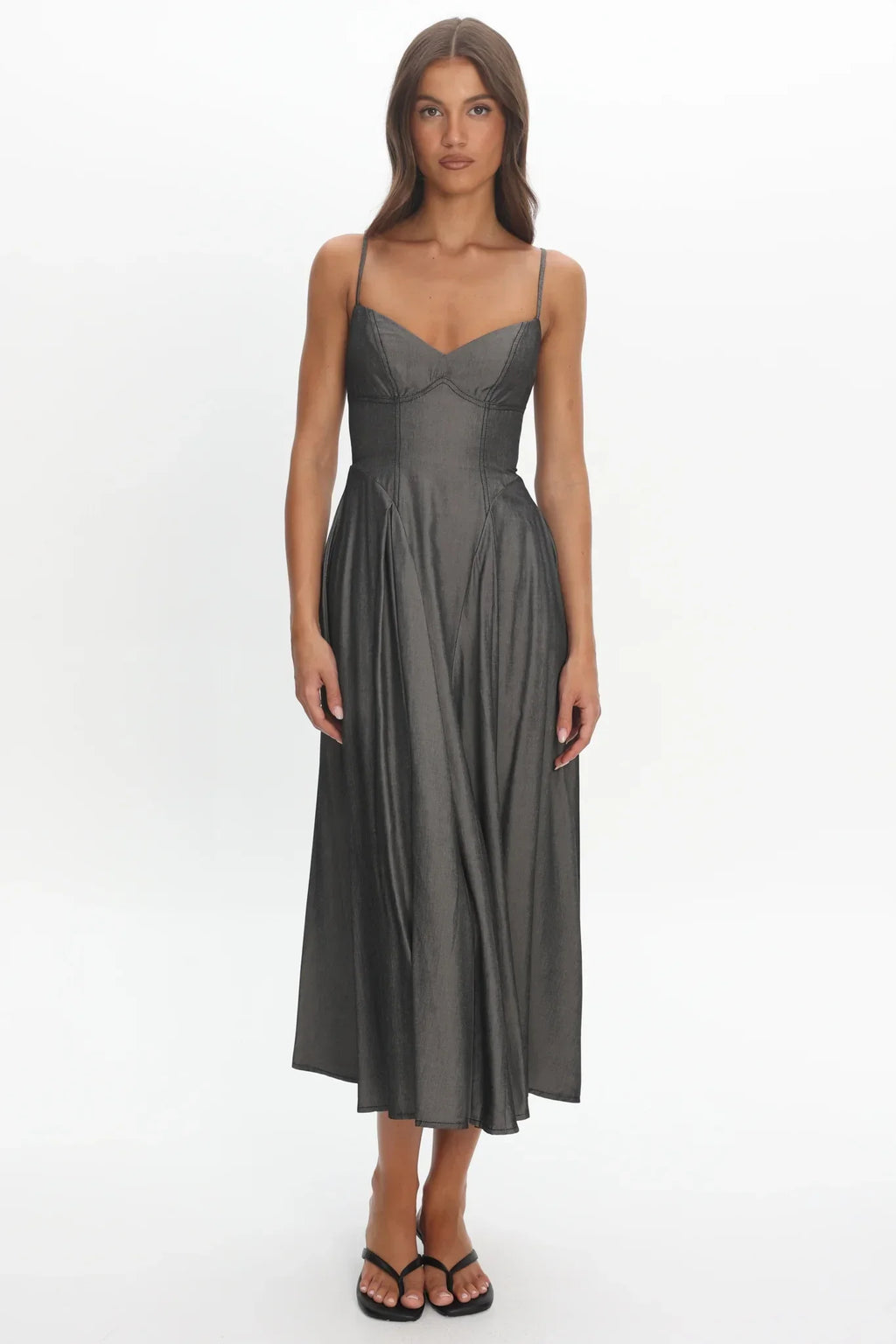 Take It All Cami Strap Midi Dress Charcoal