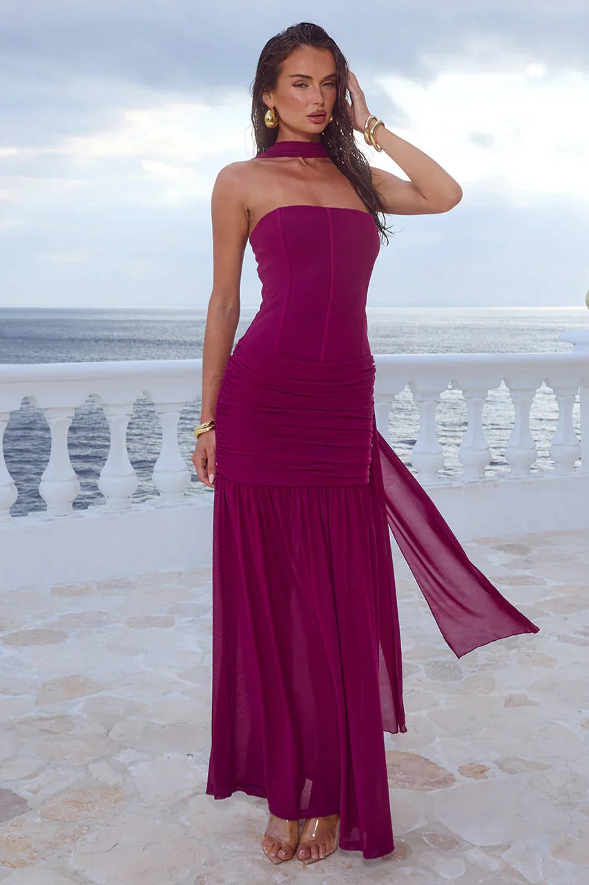 LILLIE CORSET MAXI DRESS - PLUM