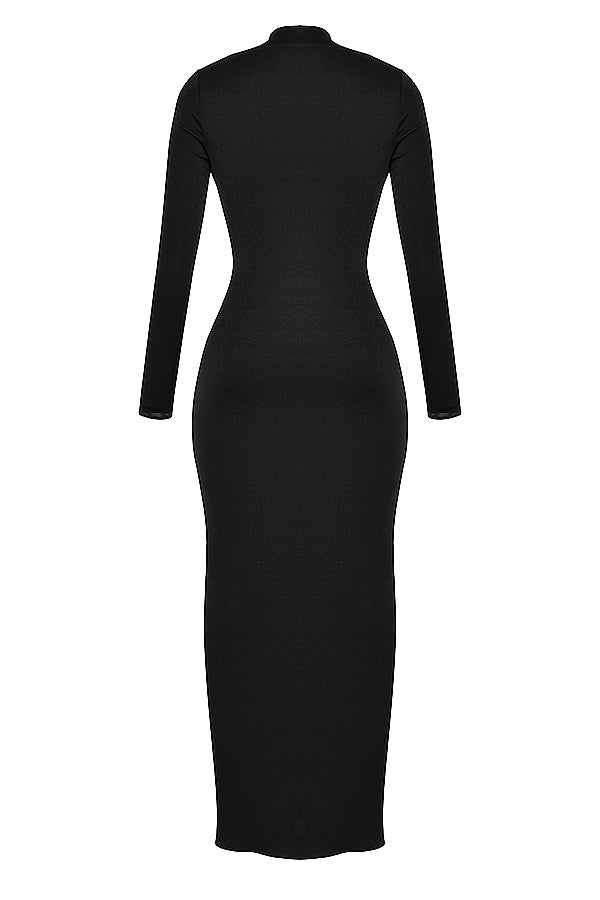 black draped maxi dress