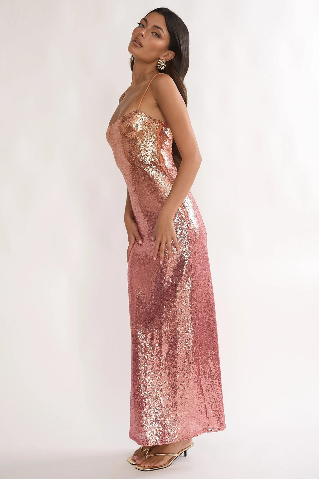 Astara Sequin Maxi Dress Gradient Pink