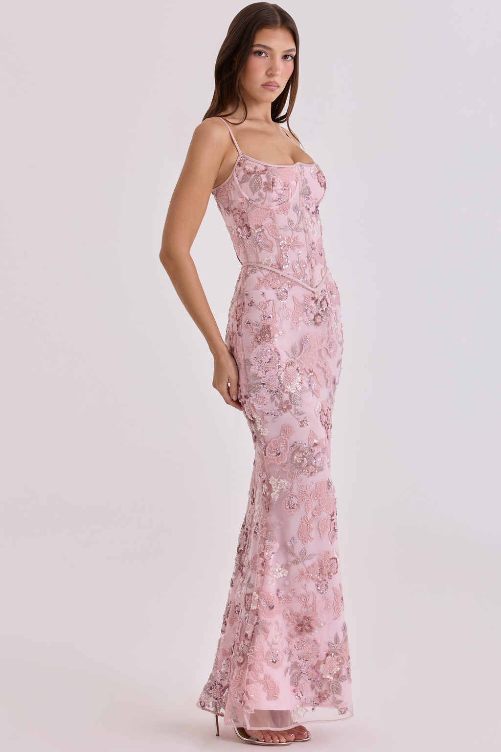 pink hand beaded embellished corset maxi dress - limited edition