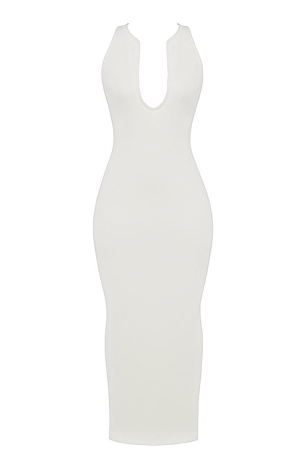 ivory plunge maxi dress