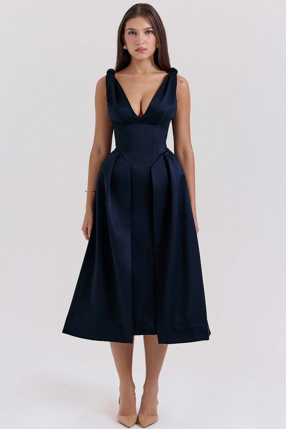 midnight twist strap satin midi dress - sale