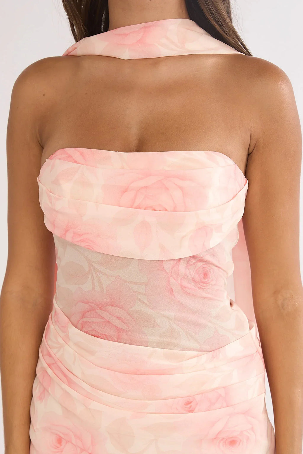 Unforgettable Day Drape Waist Strapless Maxi Dress Roses Floral