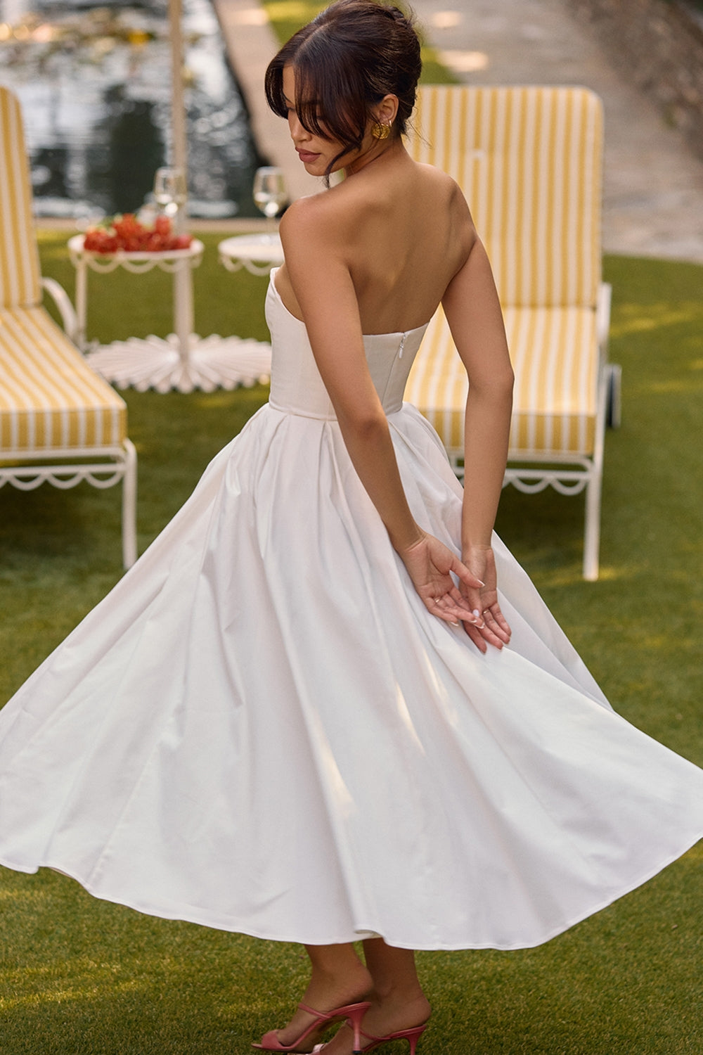 white strapless midi sundress