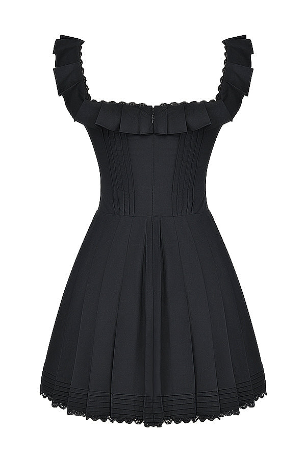 black pin tuck pleated dress