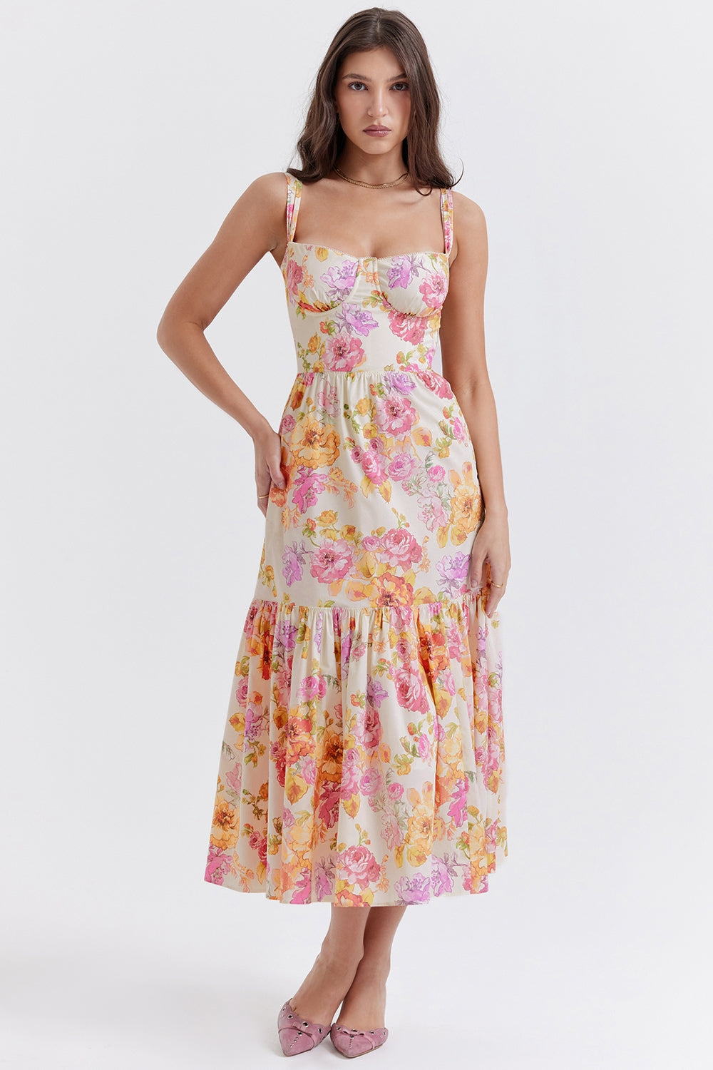 ivory floral midi sundress