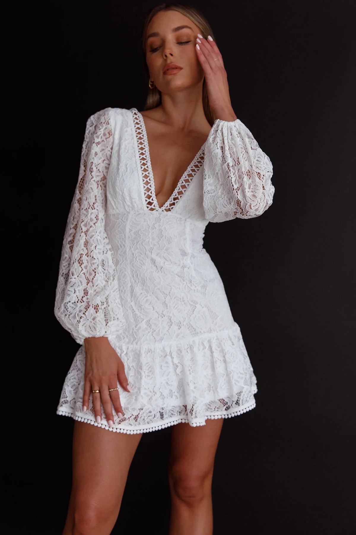 Summer Wine Long Sleeve Lace Dress White