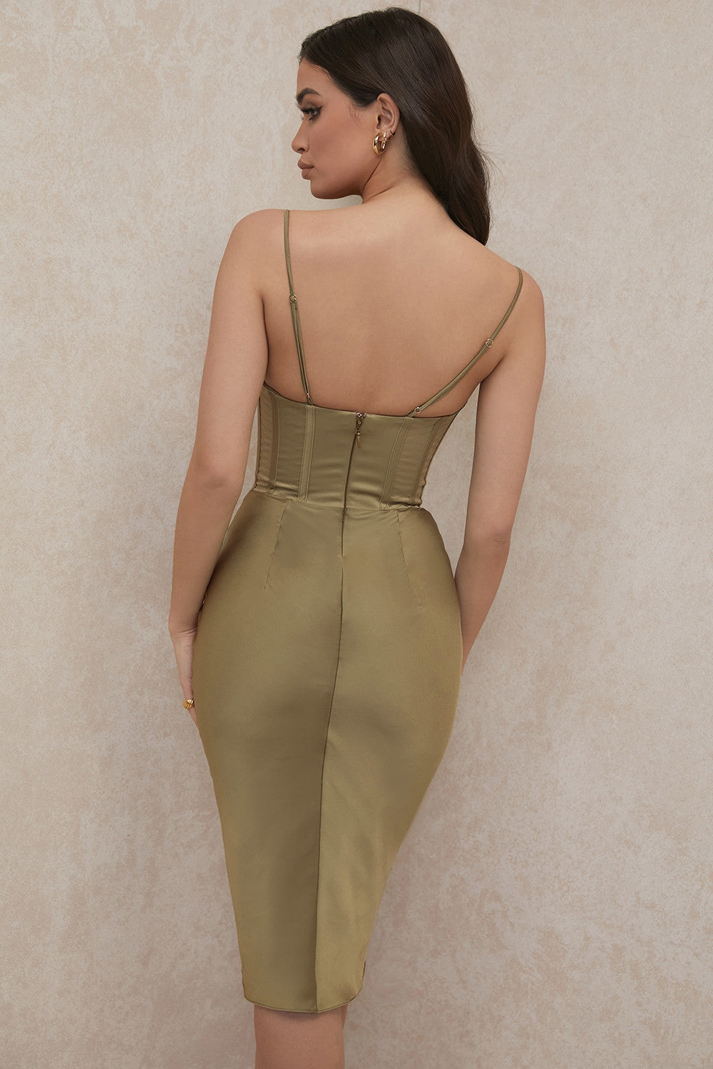 olive corset slip dress