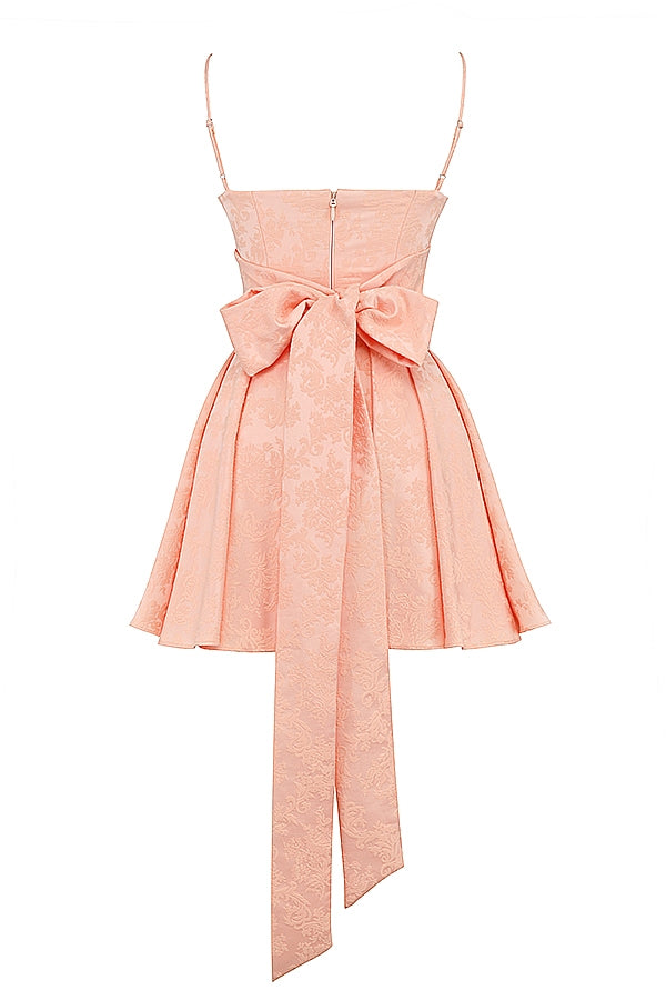 peach jacquard mini bow gown
