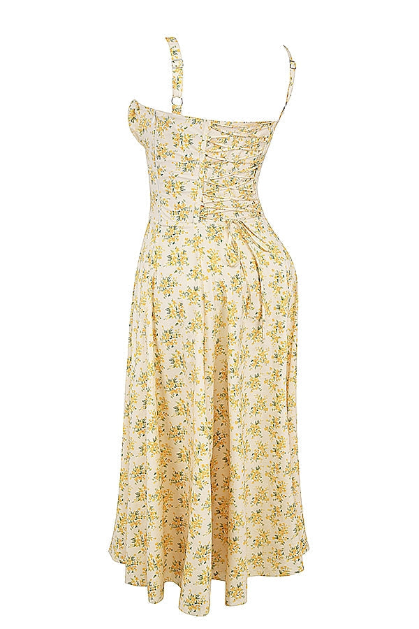 buttercup vintage floral print cotton bustier sundress
