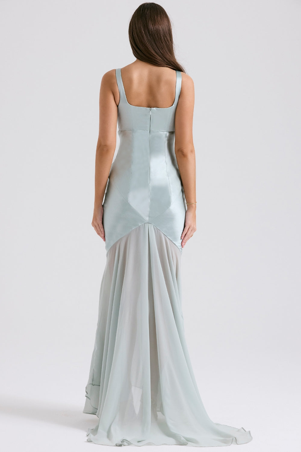 pistachio chiffon floor length gown
