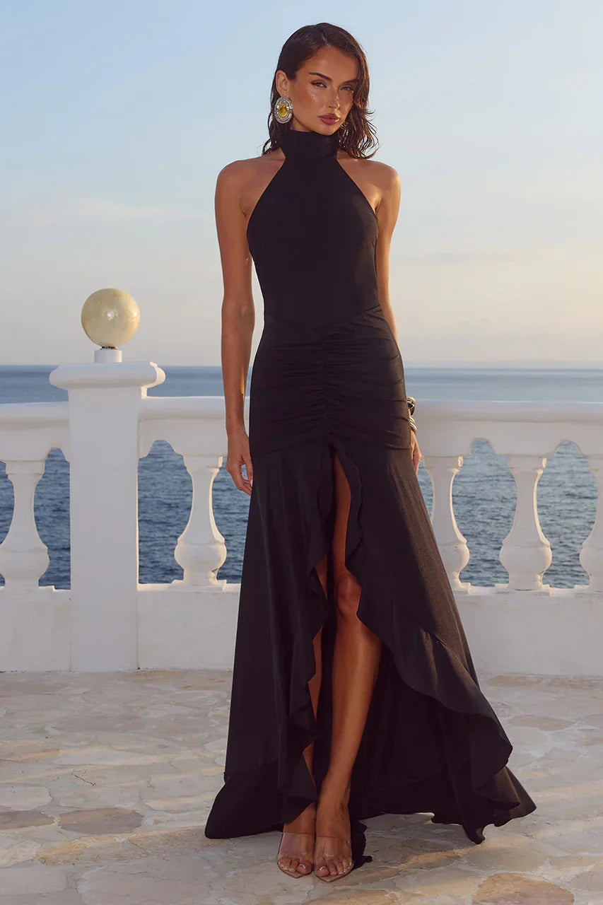 ZELMA HIGH NECK MAXI DRESS - BLACK