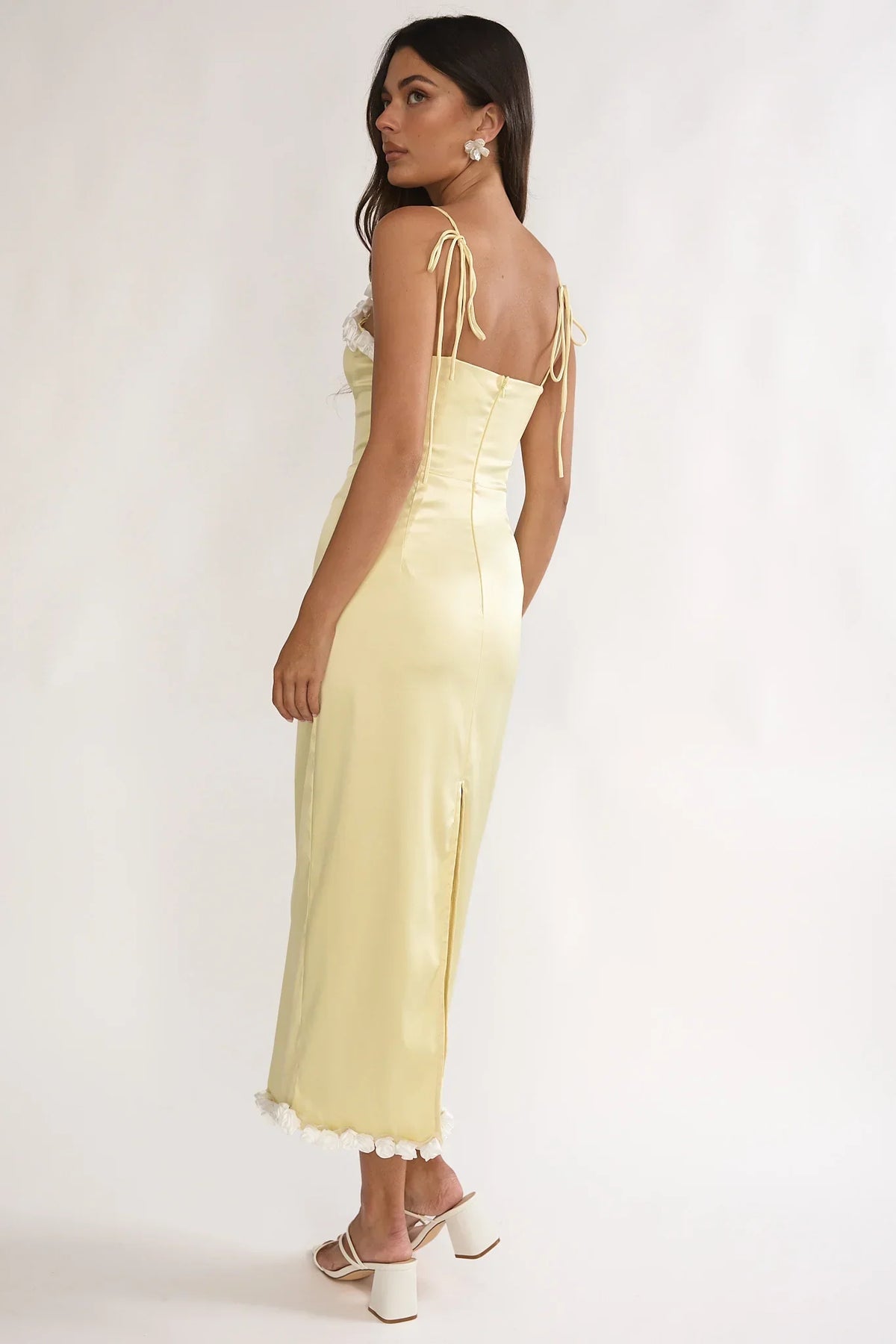 Delyse Rosette Trim Maxi Dress Yellow
