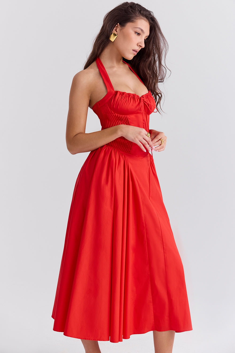 italian tomato cotton halter sundress