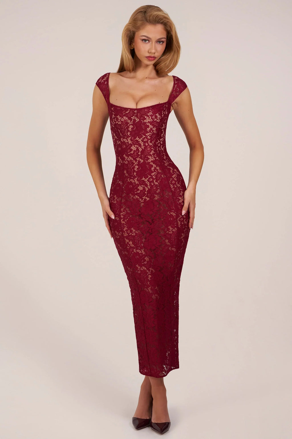 Sweetheart-Neck Maxi Dress in Cherry Red