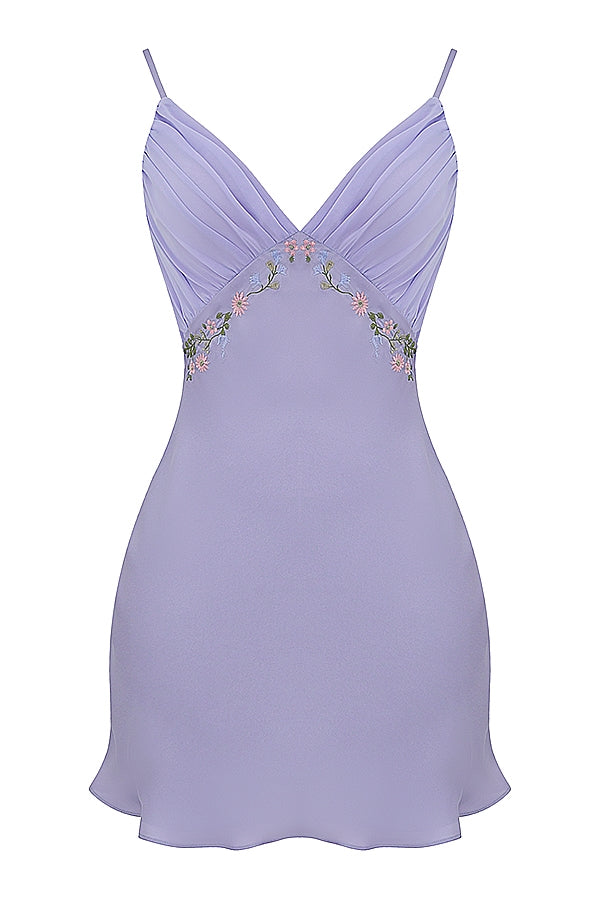 embroidered lavender mini dress