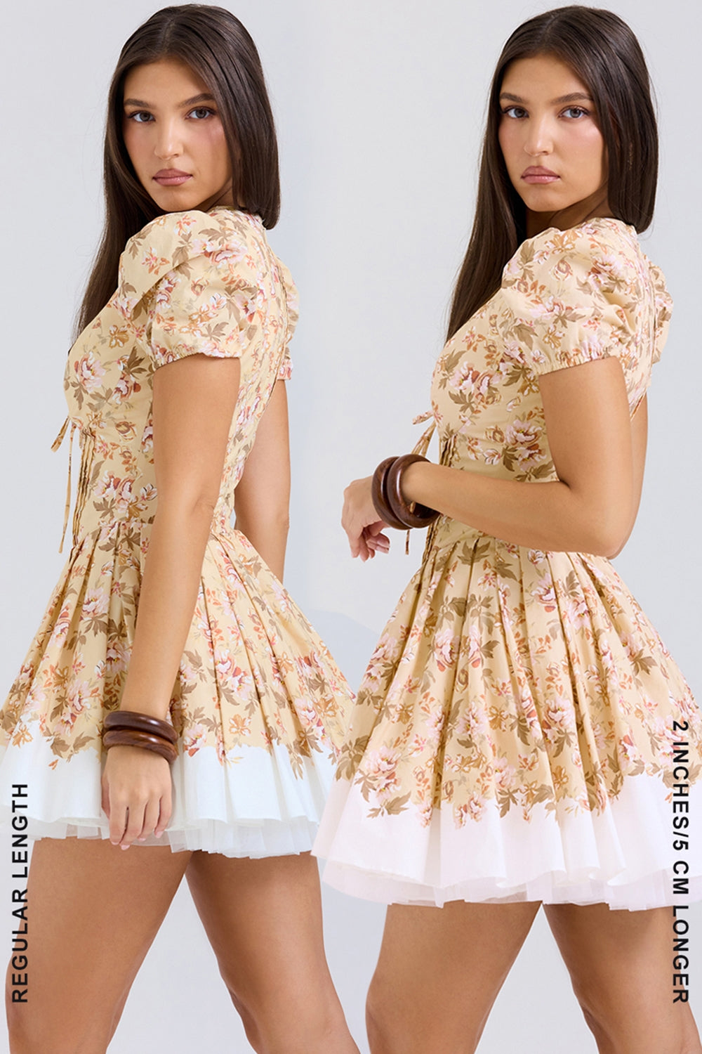 honeyflower print pleated cotton mini dress