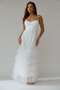Nerida Twist Back Frill Trim Mesh Maxi Dress White