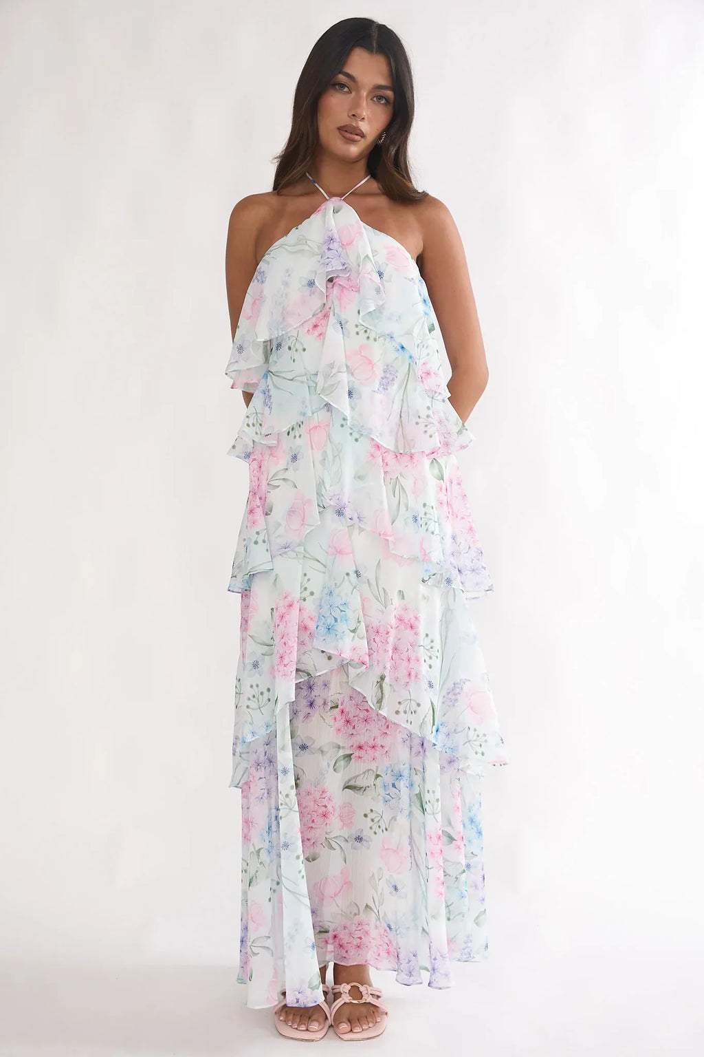 Darylyn Tiered Ruffle Maxi Dress Hydrangea Blue