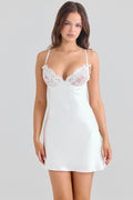 ivory satin bias cut mini dress