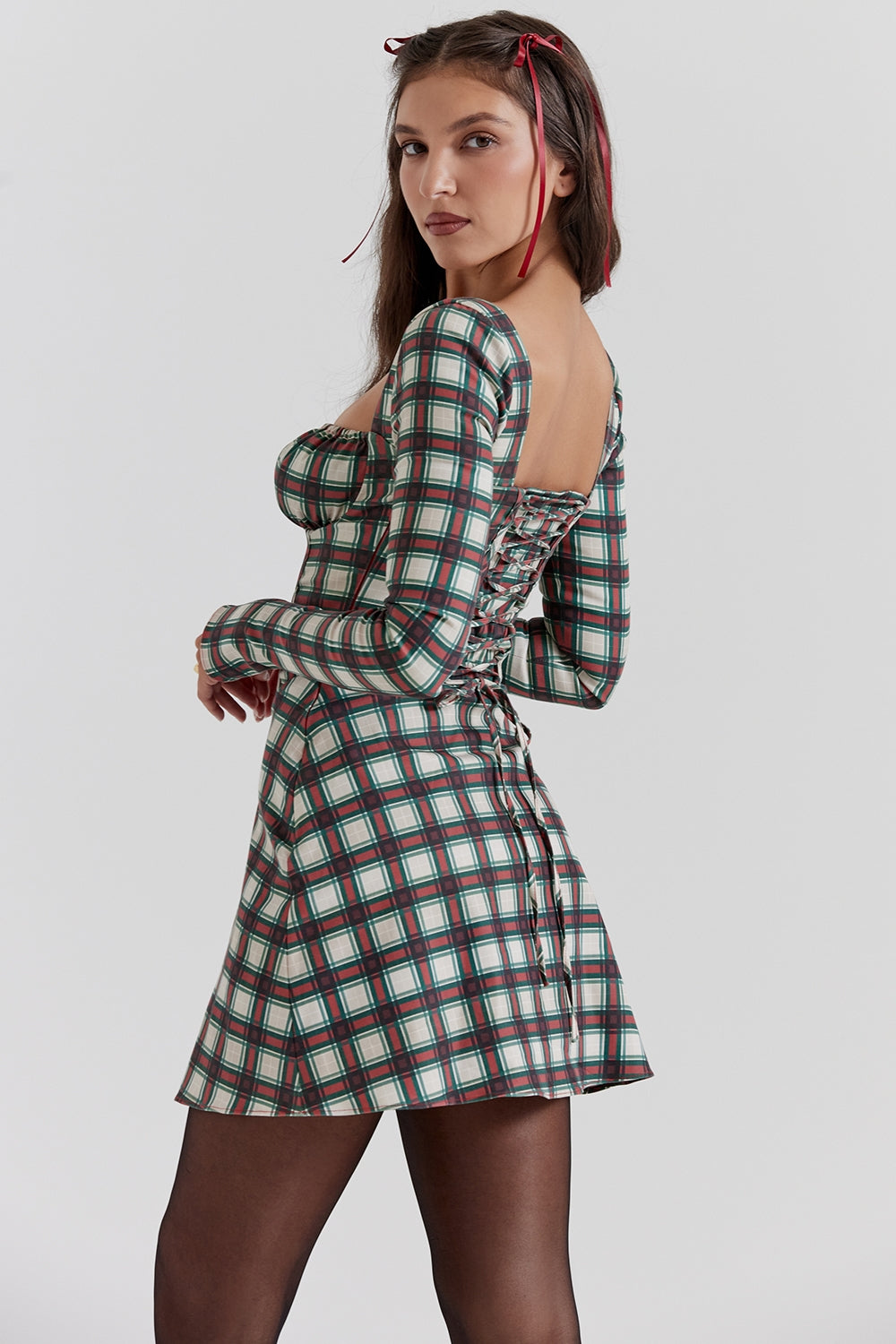 red tartan corset mini dress