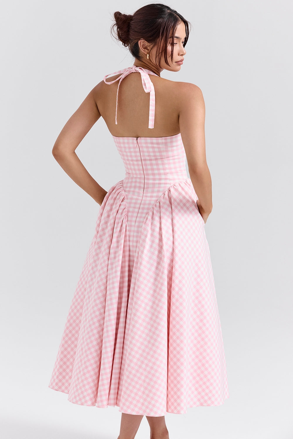 strawberry shortcake gingham halter midi sundress