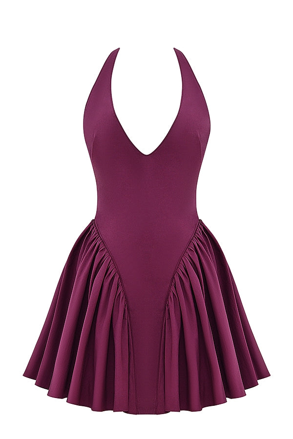 wine halter mini dress