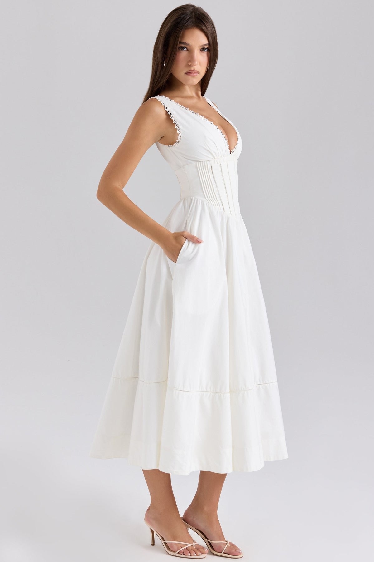 white stretch cotton midi sundress