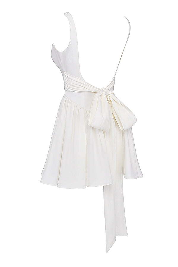 ivory cotton bow mini dress